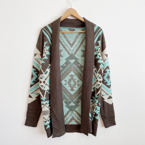 Eddie Bauer Sweaters - Eddie Bauer, NWOT, Women's Aztec Lightweight Open Cardigan, Teal/Brown, Large